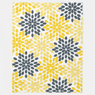 Cobertor De Velo Floral moderno do carvão vegetal amarelo e