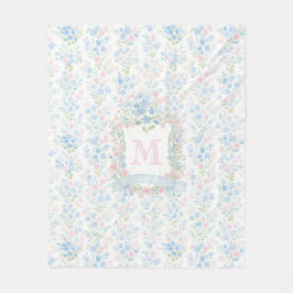 Cobertor De Velo Floral Monogram Personalized Fleece Blanket