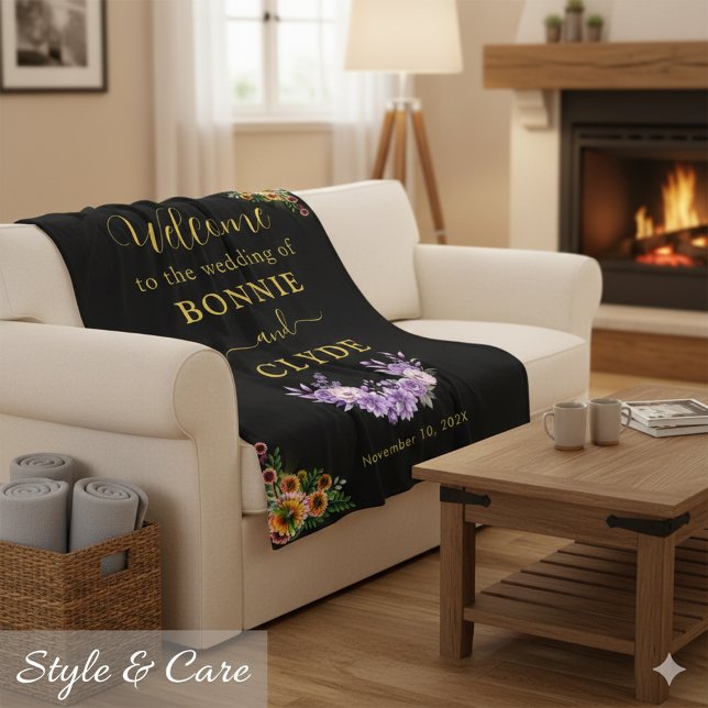 Cobertor De Velo Floral no Black Wedding Bem-vindo 50"x60" (Floral on Black Wedding Welcome 50x60 size Fleece Blanket)
