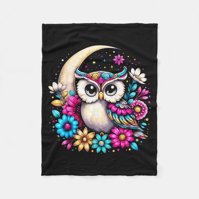 Cobertor De Velo Floral Owl And Moon  (Frente)