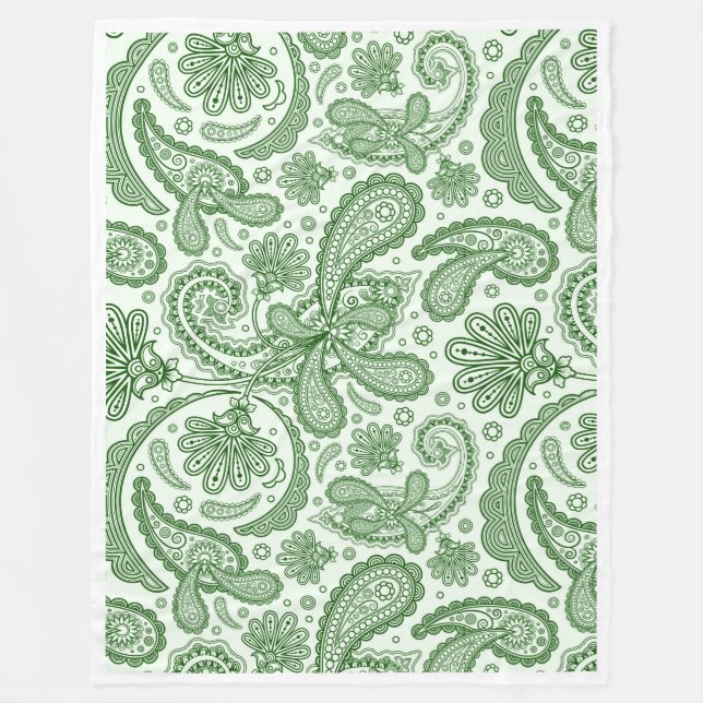 Cobertor De Velo Floral Paisley, Cinza Verde E Branco (Frente)