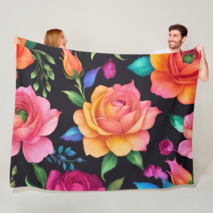Cobertor De Velo Floral Patern Rosa Fleece Blanket