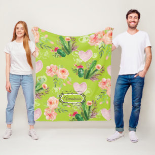 Cobertor De Velo Floral Personalizado Cactus Green