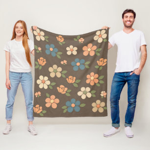 Cobertor De Velo Floral Pêssego Creme Azul