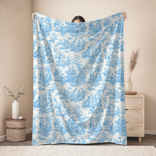 Cobertor De Velo Floral retrô azul aqua vintage toile de jouy fle
