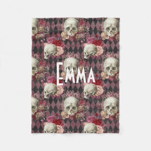 Cobertor De Velo Floral Skull Personalizado
