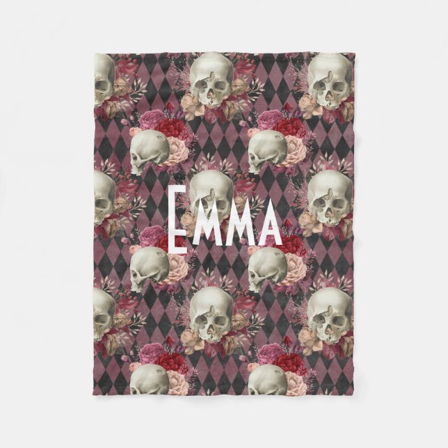 Cobertor De Velo Floral Skull Personalizado (Frente)