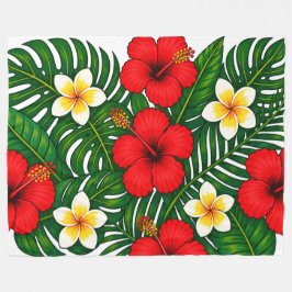 Cobertor De Velo Floral Tropical com Hibisco e Plumeria