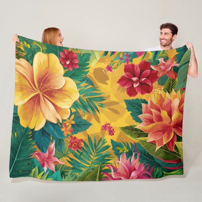Cobertor De Velo Floral Tropical, Flores Radiantes e Folhagem Esmag (In Situ)