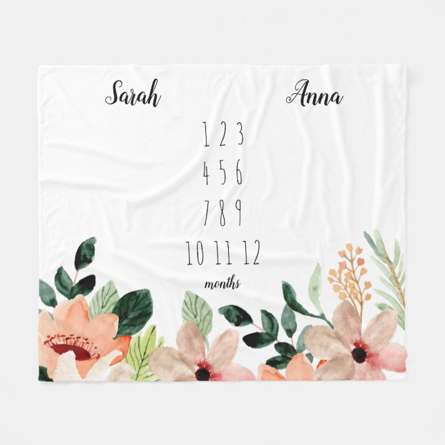 Cobertor De Velo Floral Twin Girls Milestone Blanket (Frente (Horizontal))