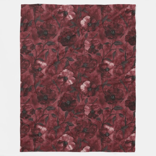 Cobertor De Velo Floral Vermelho Burgundy Chic (Frente)