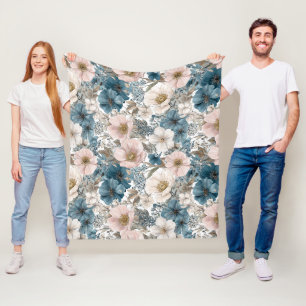 Cobertor De Velo Floral Vintage Aguarela Azul Rosa