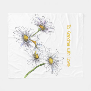 Cobertor De Velo Floral Watercolor Daisy Grandma com Amor
