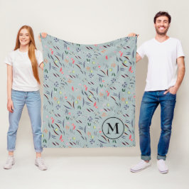 Cobertor De Velo Floral Watercolor Monograma Pessoal