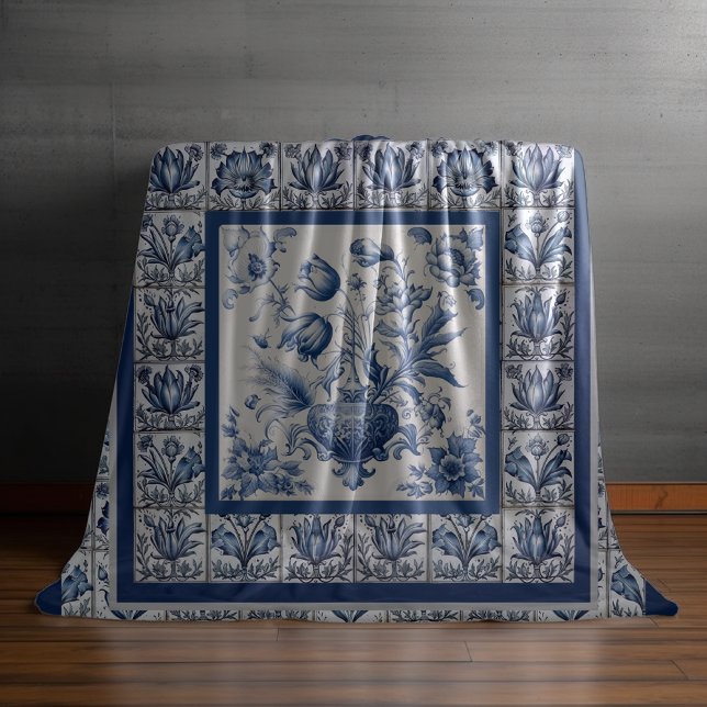 Cobertor De Velo Floreal estonteante Monograma azul toile de jouy (Criador carregado)