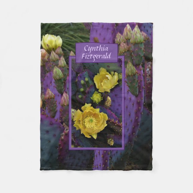 Cobertor De Velo Flores Amarelas Púrpuras De Opuntia Perea Cactus (Frente)
