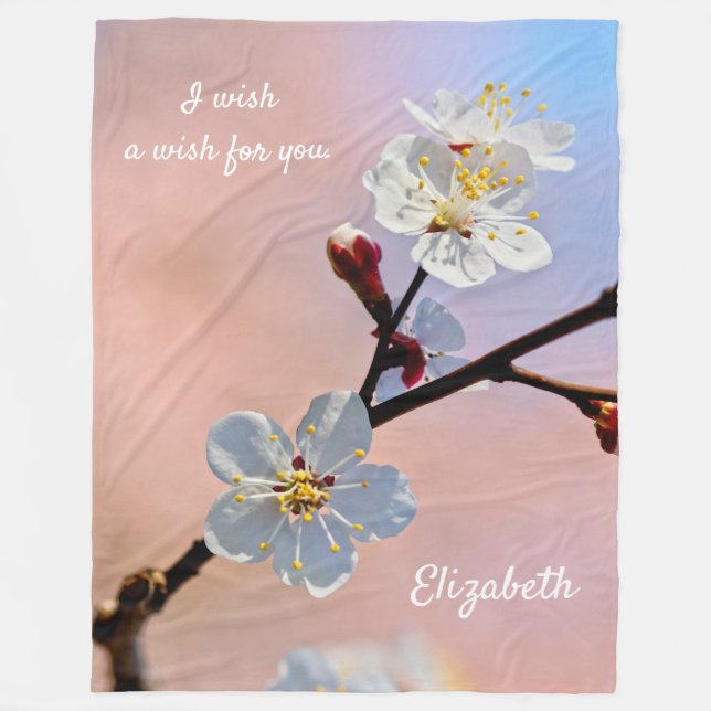 Cobertor De Velo Flores Apricot Japonesas Brancas Clássicas (Frente)