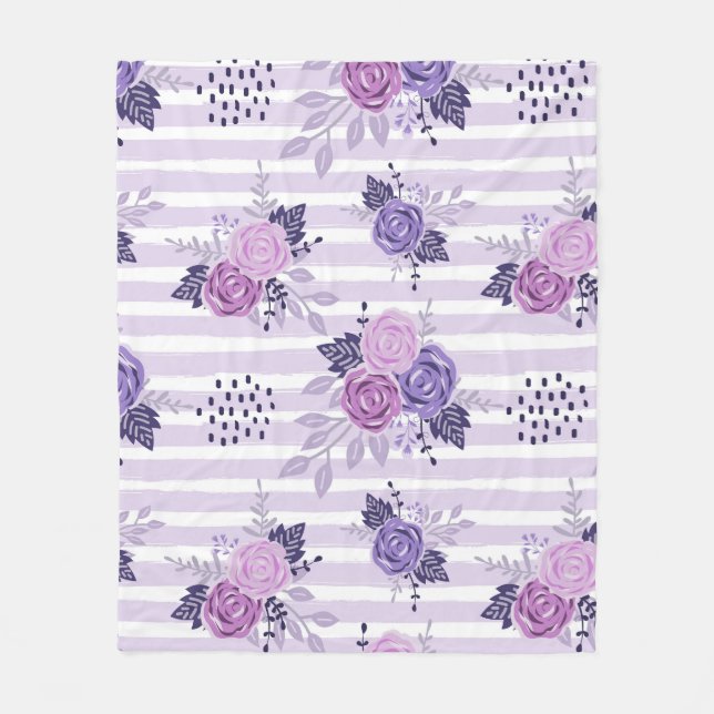 Cobertor De Velo Flores aquarelas com faixas (Frente)