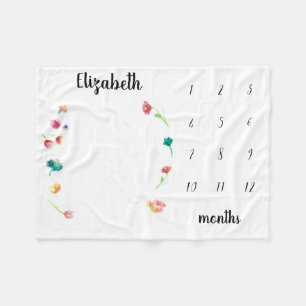 Cobertor De Velo Flores aquarelas do mês do nascimento do bebê
