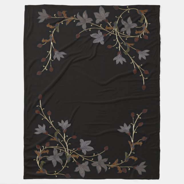 Cobertor De Velo Flores Art Déco em Preto (Frente)
