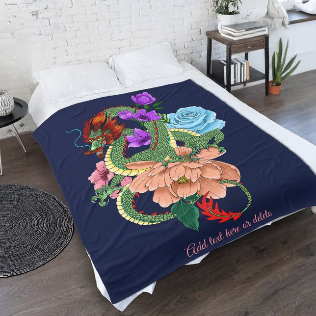 Cobertor De Velo Flores Azuis do Marinho de Dragão Chinês (Criador carregado)