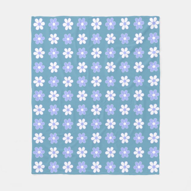 Cobertor De Velo Flores Azul Céu e Brancas sobre Azul (Frente)
