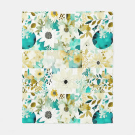 Cobertor De Velo Flores bonito de Arte Folclórica Branca e Turquesa