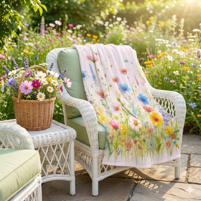 Cobertor De Velo Flores bonito de Flores de Flor Rosa (Bask in garden calm floral throw, fresh blooms, and wicker charm invite a moment of peace.)
