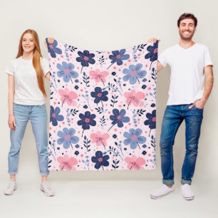 Cobertor De Velo Flores Botânicas Rosa e Azul Impressão da Natureza