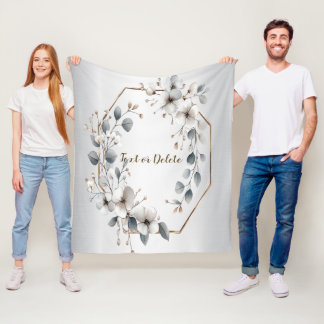 Cobertor De Velo Flores brancas de aquarela Ouro Frame Silver Teal