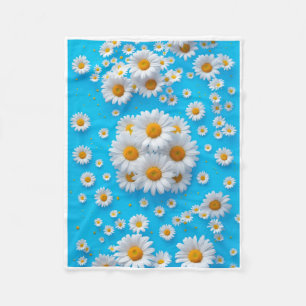 Cobertor De Velo Flores Brancas de Margarida em Fundo Azul Fleece B
