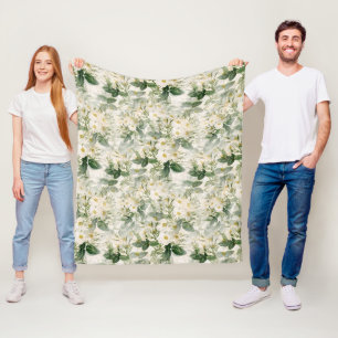 Cobertor De Velo Flores brancas e verdes românticas