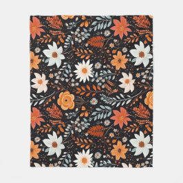 Cobertor De Velo Flores Brancas Laranja Pretas