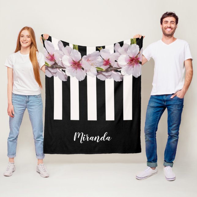 Cobertor De Velo Flores brancas pretas de cereja, flores pretas, no (In Situ)