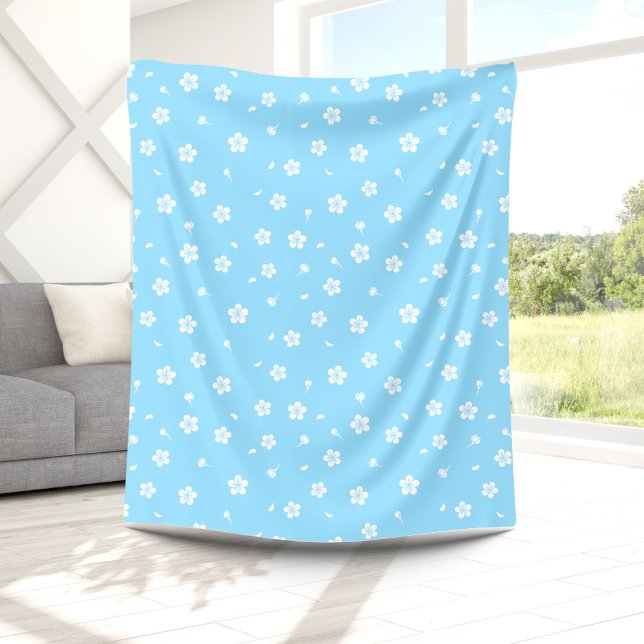 Cobertor De Velo Flores brancas sobre padrão azul-bebê (Criador carregado)