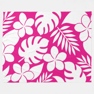 Cobertor De Velo Flores Brancas Tropicais em um Fundo Rosa Vibrante