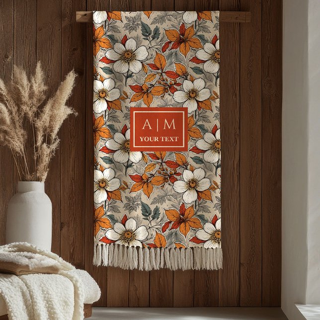 Cobertor De Velo Flores Clássicas de Outono em Verde Oliva Terracot (Classic Fall Flowers Olive Green Terracotta Blanket

)