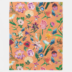 Cobertor De Velo Flores Coloridas de Molas Fundo Laranja