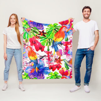 Cobertor De Velo Flores Coloridas Elegantes E Pássaros De Papagaio