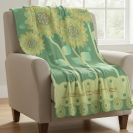 Cobertor De Velo Flores Com Corações Em Verde & Marrom Caramelo