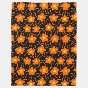 Cobertor De Velo Flores Concorrentes - Laranja e Amarelo em Preto