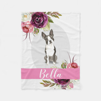 Cobertor De Velo Flores cor-de-água rosa de Boston Terrier
