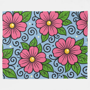 Cobertor De Velo Flores Cor-de-Rosa com Folhas Verdes e Detalhes Cu