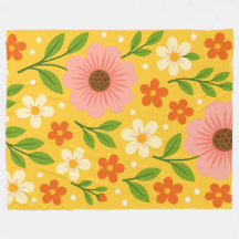 Flores Cor-de-Rosa, Creme e Laranja com Folhas Ver