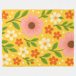 Cobertor De Velo Flores Cor-de-Rosa, Creme e Laranja com Folhas Ver
