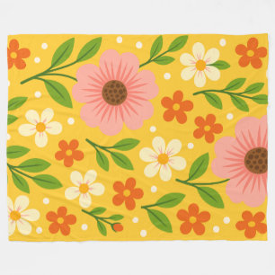 Cobertor De Velo Flores Cor-de-Rosa, Creme e Laranja com Folhas Ver