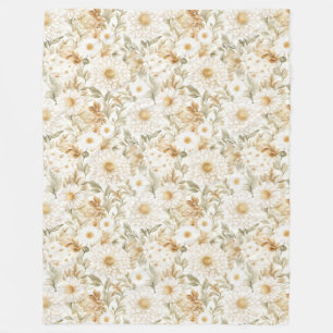 Cobertor De Velo Flores Country Branco Dourado Creme