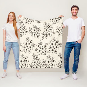 Cobertor De Velo Flores Creme e Marrom Arte linear
