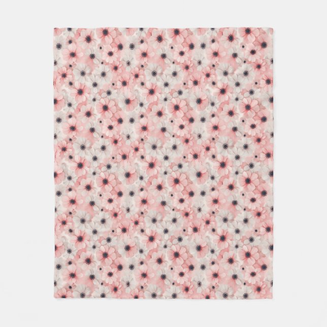 Cobertor De Velo Flores de Anêmona Rosa Suave e Branco (Frente)