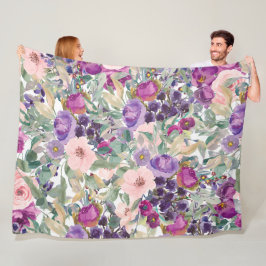 Cobertor De Velo Flores de Aquarela Boho Rosa Roxo